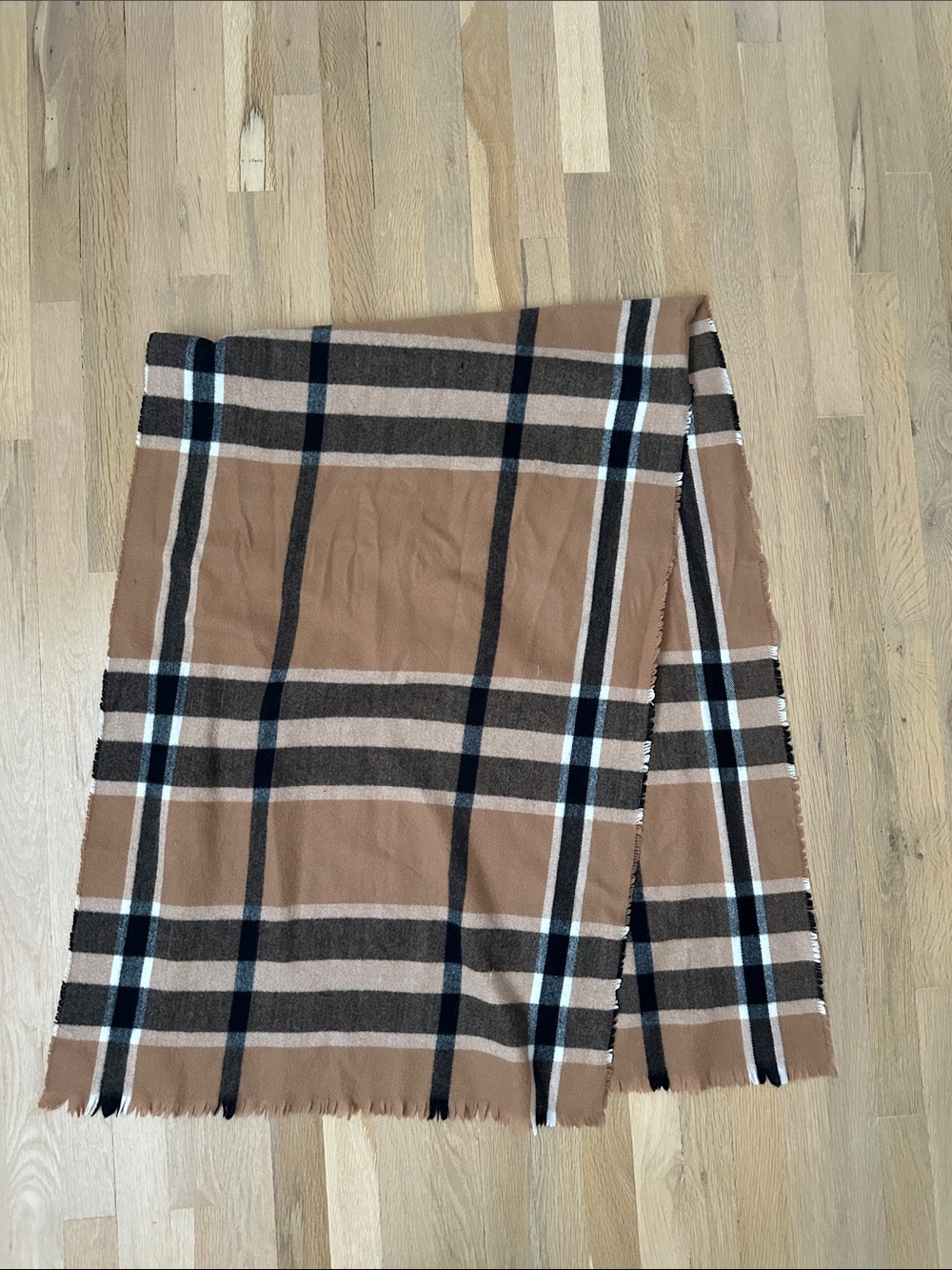 Reversible Plaid Camel Scarf Wrap